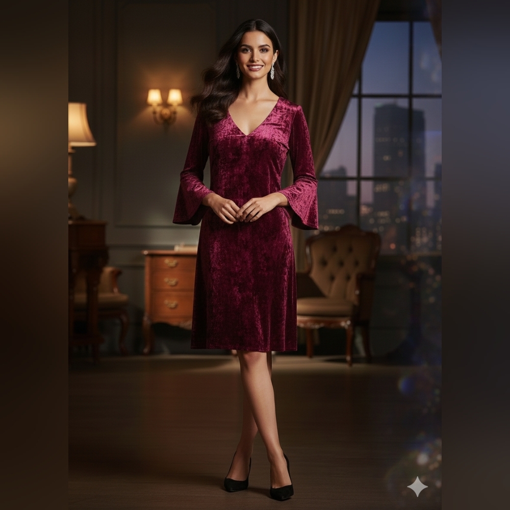 Eliza J Velvet Burgundy Midi Dress